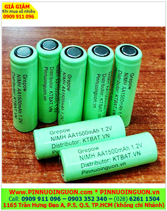 Pin sạc 1.2v AA1500mAh, Pin sạc công nghiệp đầu bằng NiMh AA1500mAh 1.2v, Cell pin NiMh AA1500mAh 1.2v